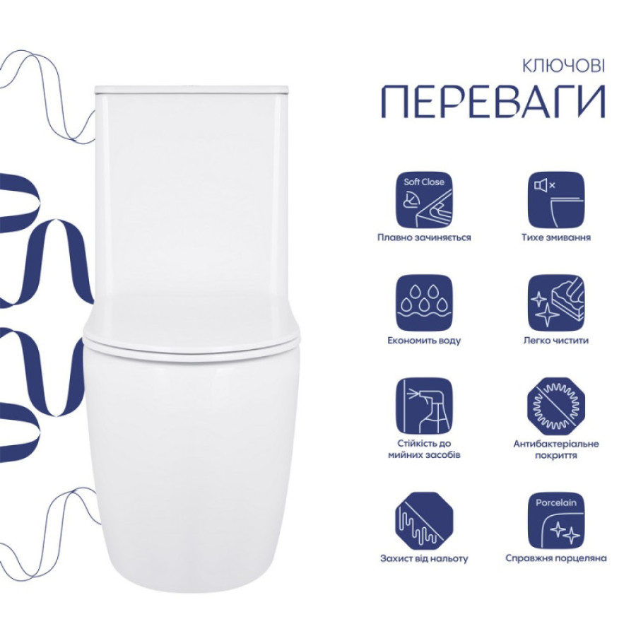 Напольный унитаз Qtap Robin Ultra Quiet 610×360×835 мм, White, с сиденьем Slim Duroplast/ Soft-close/ Qu - фото 5
