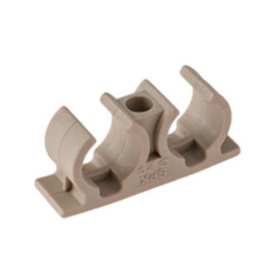 Клипса двойная для трубы ППР Ф25 шуруп дюр