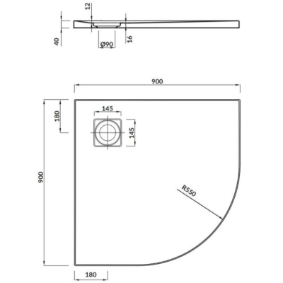 Піддон CERSANIT Tako shower halfround 90*4/set B185 shower tray slim