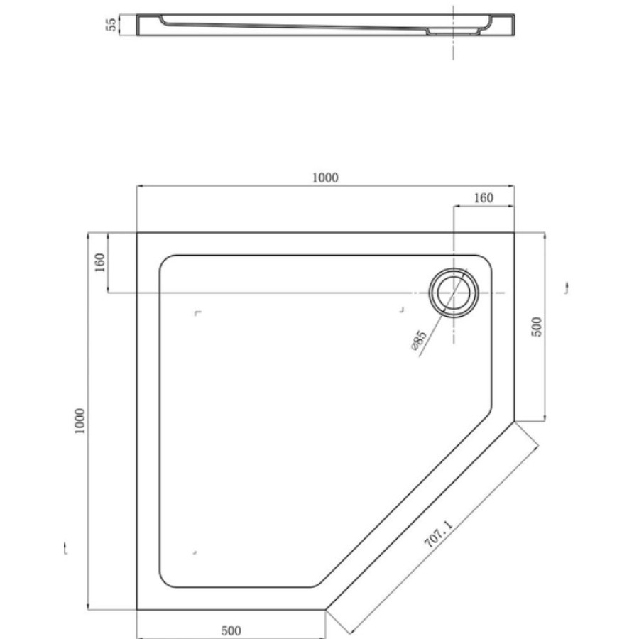Поддон душевой DEVIT COMFORT FTR0223 пятиугольный 100х100, с сифоном - фото 2