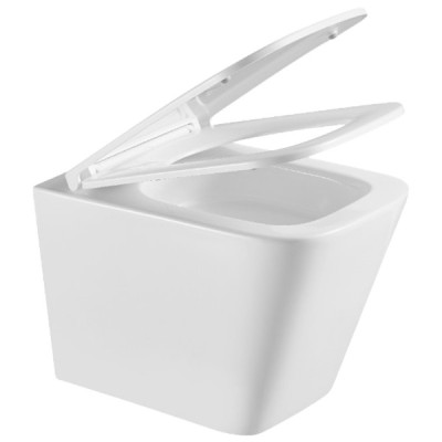 Подвесной безобед унитаз DFL0520111W Flow square с крыш soft-close, Vortex Flush, белый глянец