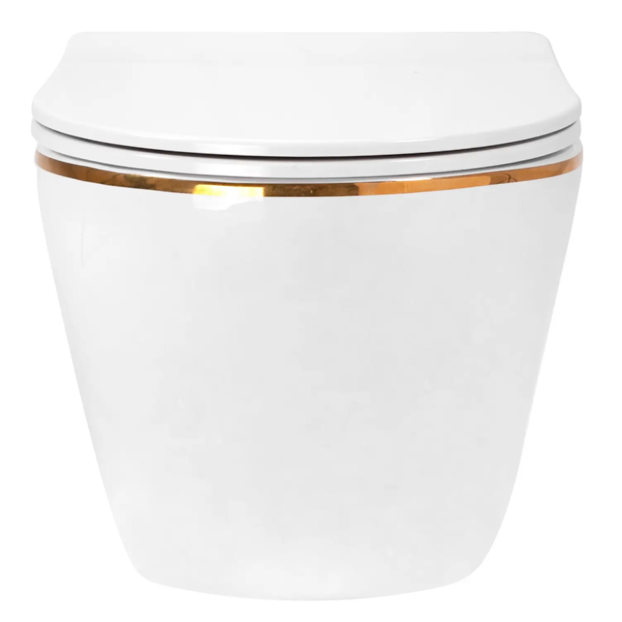 Підвісний унітаз REA CARLO WHITE MINI FLAT GOLD EDGE білий - фото 2