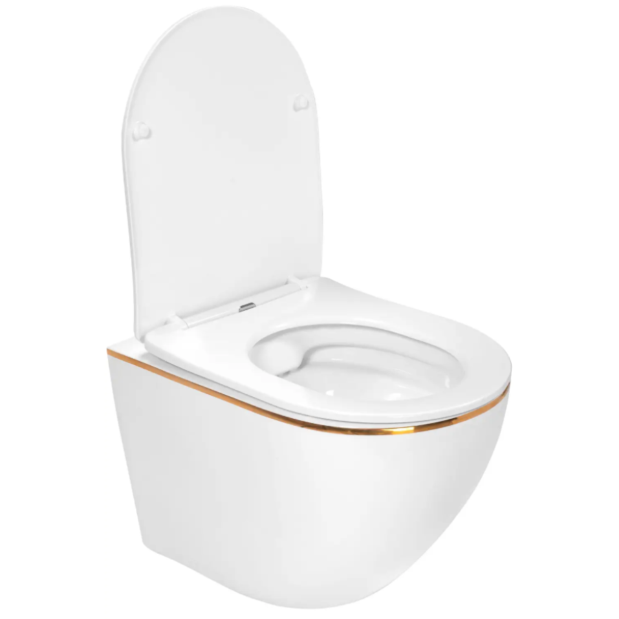 Підвісний унітаз REA CARLO WHITE MINI FLAT GOLD EDGE білий - фото 3
