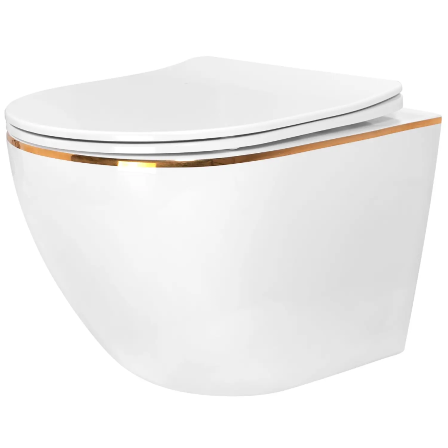 Підвісний унітаз REA CARLO WHITE MINI FLAT GOLD EDGE білий - фото 1