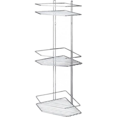 Полочка в ванную комнату 3-х ярусная угловая 27,5*15 см с металлической трубой, белая