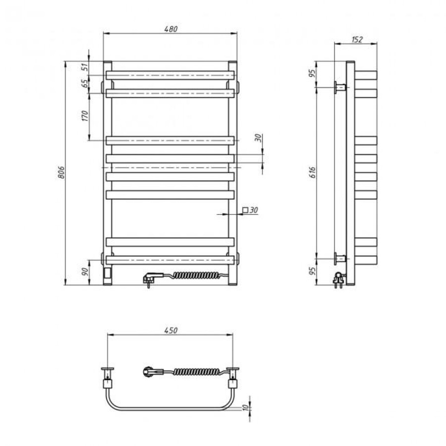 Рушникосушка електрична Stugna 480*800 чорна Sensor (ліва, 102Вт) - фото 7