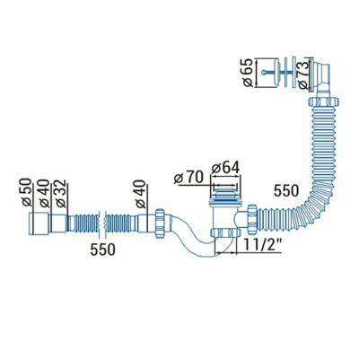Сифон Waterstal для ванны Click-Clack с гибкой трубой 32/40/50 (А-14089)