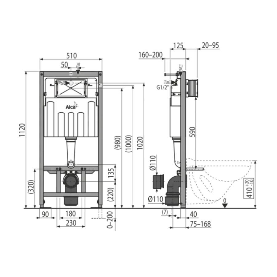 Система инсталляции Kollerpool AM101/1120 с хромированной кнопкой М671 - фото 2
