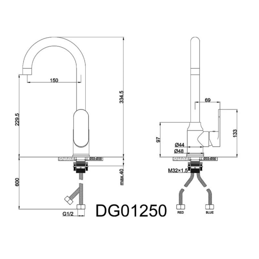 Змішувач для мийки, латунь темно-сірий AIM DG01250 gun grey - фото 4