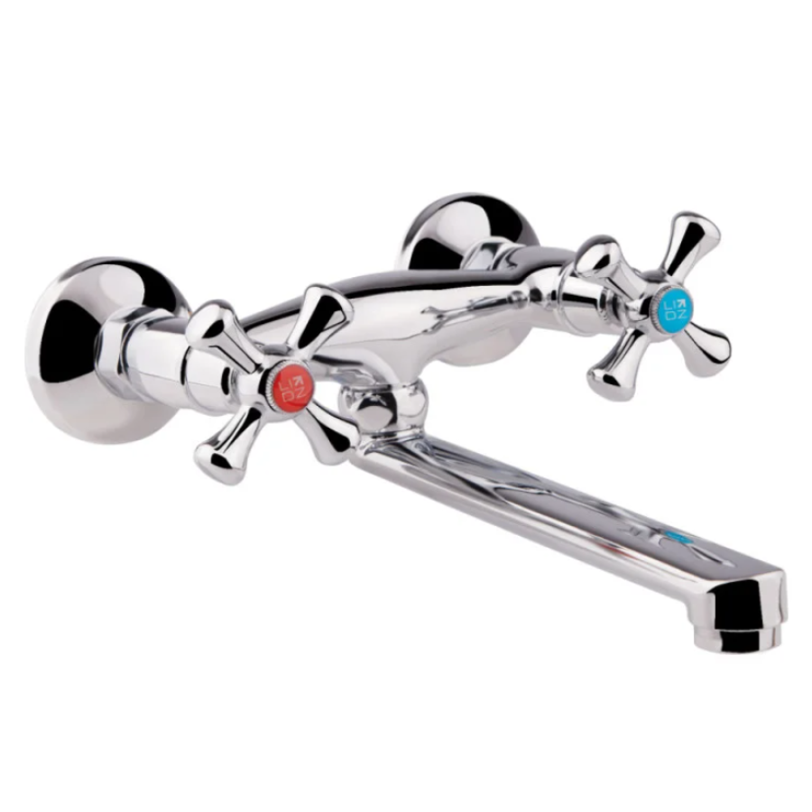 Змішувач для раковини Lidz Lamb 361 (75 21 361) Chrome настінний з поворотним виливом двохвентильний - фото 1