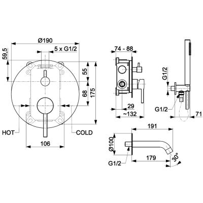 Смеситель для ванны Armatura 5039-401-00 Moza Chrom подштукатурный с комплектом.