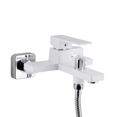 Змішувач для ванни Gemini, Chrome/White (k35) з душовим гарнітуром QTGEM259CRW45683 Qtap