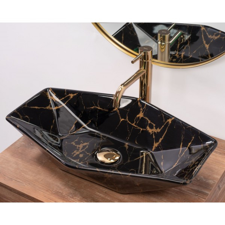 Умивальник Rea Vegas Black Marble Shiny (REA-U5603) - фото 2