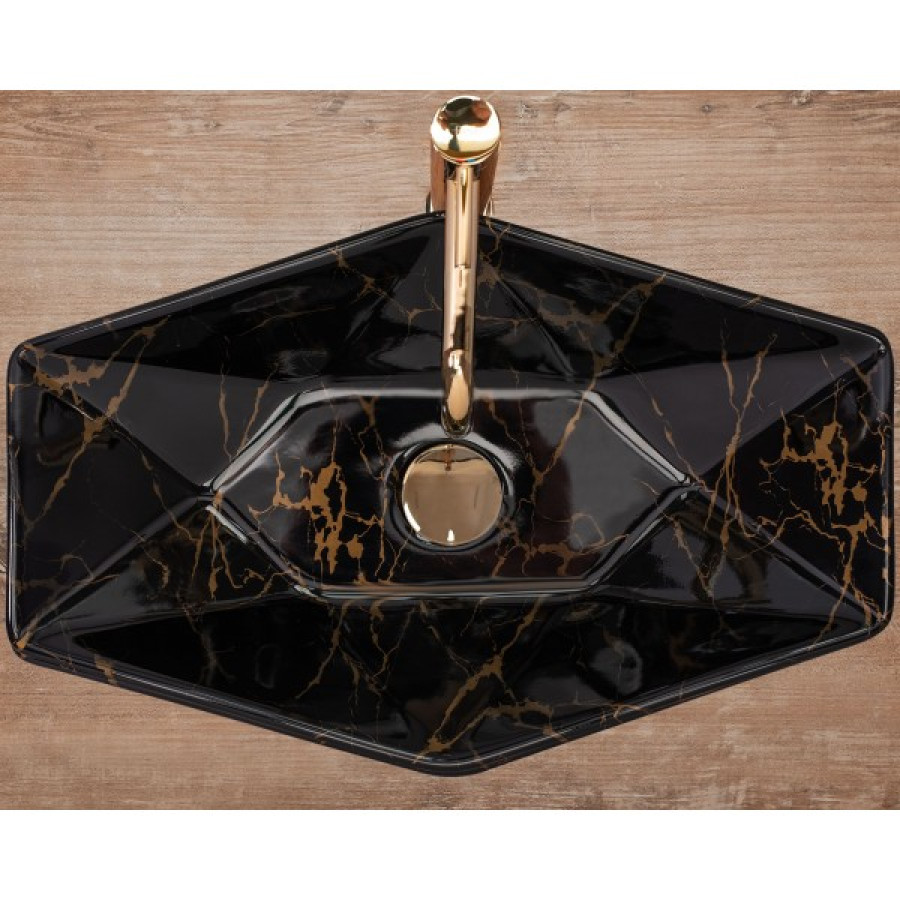Умивальник Rea Vegas Black Marble Shiny (REA-U5603) - фото 3