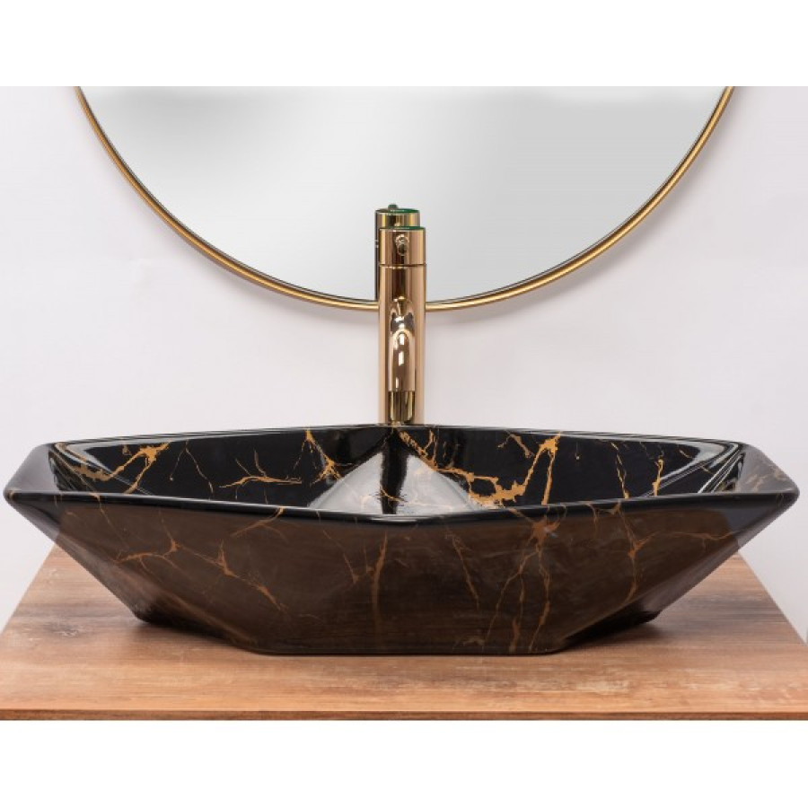 Умивальник Rea Vegas Black Marble Shiny (REA-U5603) - фото 4