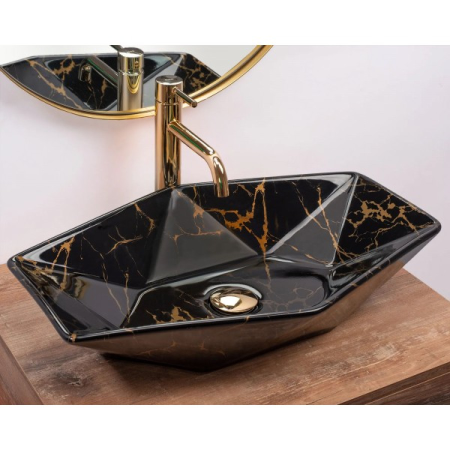 Умивальник Rea Vegas Black Marble Shiny (REA-U5603) - фото 5