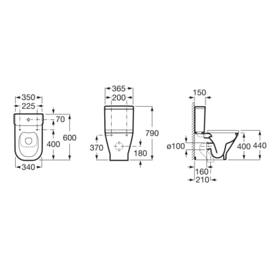 Унитаз-компакт Roca Gap Square Rimless с крышкой soft-close A34273A000+A341470000+A801732001