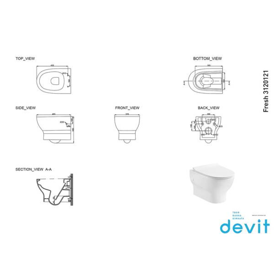 Унитаз подвесной Devit Fresh 3120121 безобиточный, тонкая крышка soft-close, quickfix - фото 2