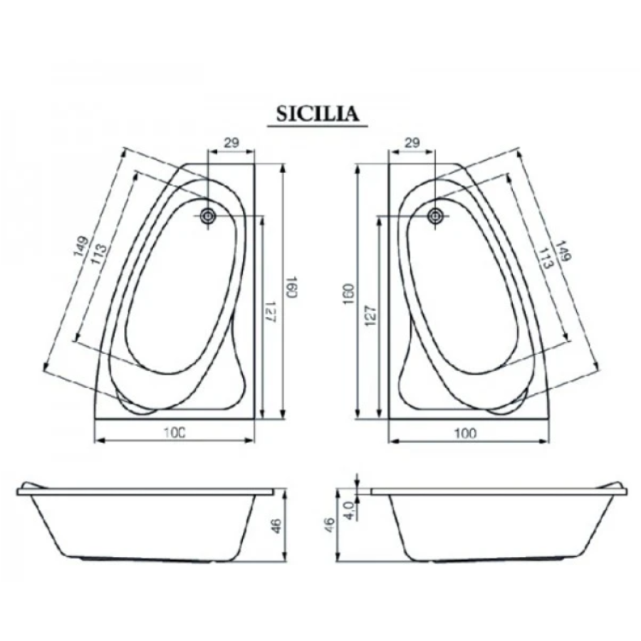 ВАННА CERSANIT SICILIA 160*100 ПРАВА+PW01(PW02.PW03.PW04.PW06.PW011) 1600*1000 - фото 4