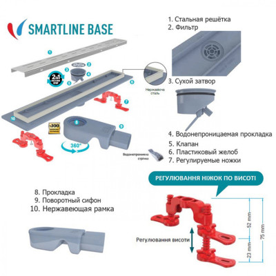 Трап с вращающимся отводом VLD-562325 STARLINE BASE VALTEMO BUTYL 50mm/70cm