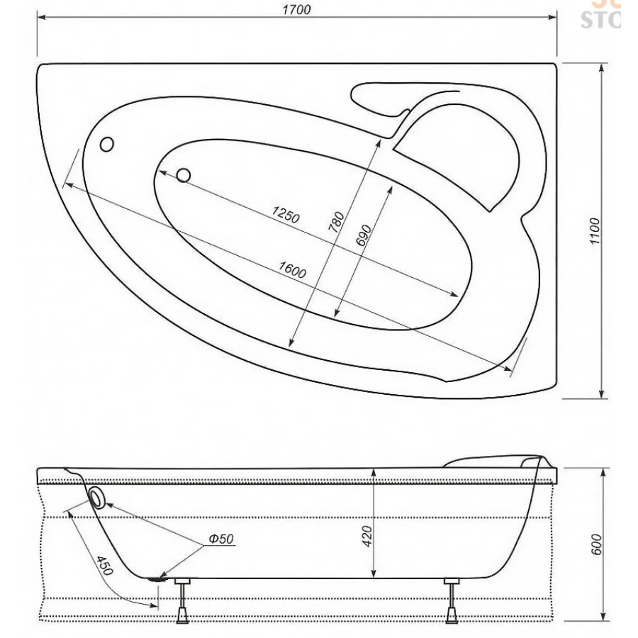 Ванна Azur 170х110 см левая - фото 4