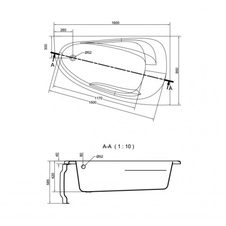 Ванна Cersanit Joanna 160x95 см правая + ножки PW01 (PW04) - фото 3