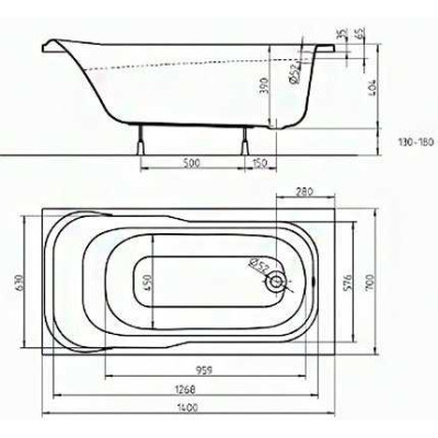Ванна акриловая прямоугольная Kolo XWP354000N 140x70 см, белая