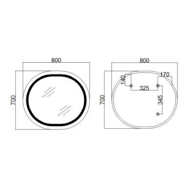 Дзеркало настінне Gemini (GE1) 800х700 мм, овальне, з LED-підсвіткою Touch, антизапотіванням, димеро