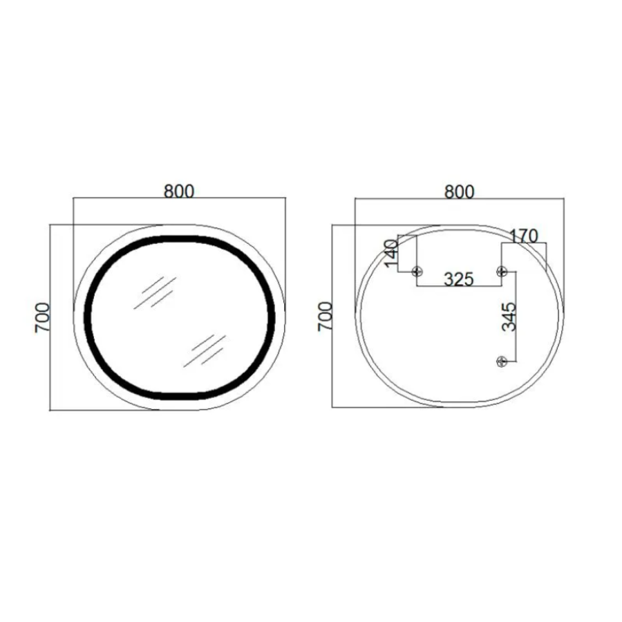 Зеркало настенное Gemini (GE1) 800х700 мм, овальное, с LED-подсветкой Touch, антизапотеванием, димером - фото 2