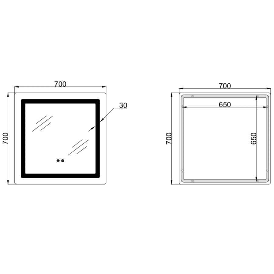 Зеркало настенное Lidz Kubis (KU2) 700х700 мм, прямоугольное, с LED подсветкой Touch, антизап. дым. - фото 12