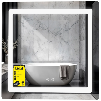 Зеркало настенное Lidz Kubis (KU2) 700х700 мм, прямоугольное, с LED подсветкой Touch, антизап. дым.