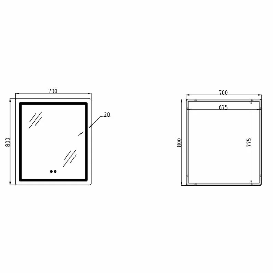 Зеркало настенное Mideya (MI2) 700х800 мм, прям, с LED-подсветкой Touch, антиз, димером рег ярк Qtar - фото 4