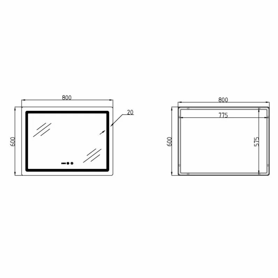 Зеркало настенное Mideya (MI2) 800х600 мм, прям, с LED-подсветкой Touch, антиз, димером рег ярк Qtar - фото 6