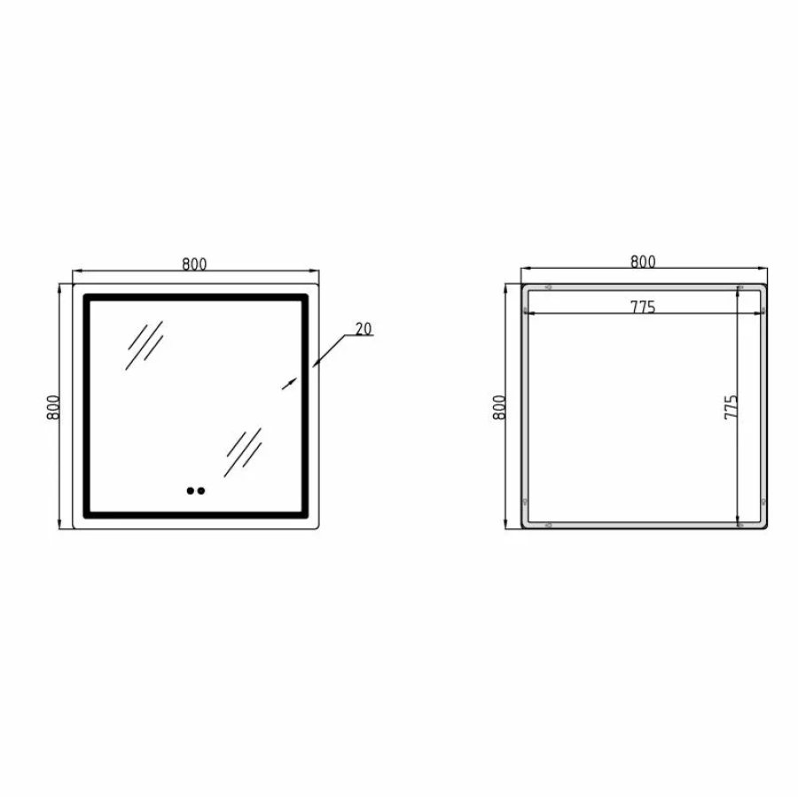 Зеркало настенное Mideya (MI2) 800х800 мм, прям, с LED-подсветкой Touch, антиз, димером рег яскр Qtar - фото 9