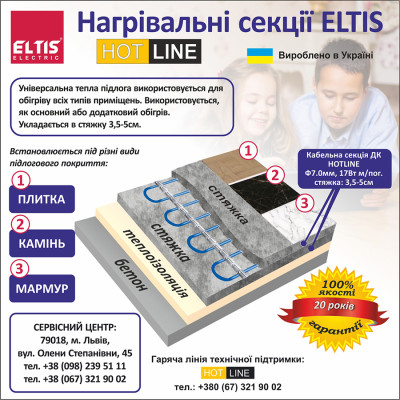 HOT LINE 2ж. Комплекс ДК-270 270Вт 16м+4м.мс+2м.г 220в 1.6-2,0кв.м. ЭЛТИС Украина