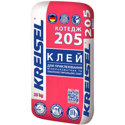 Клей для приклеивания минераловатных и пеностирольных плит коттедж 205 25кг