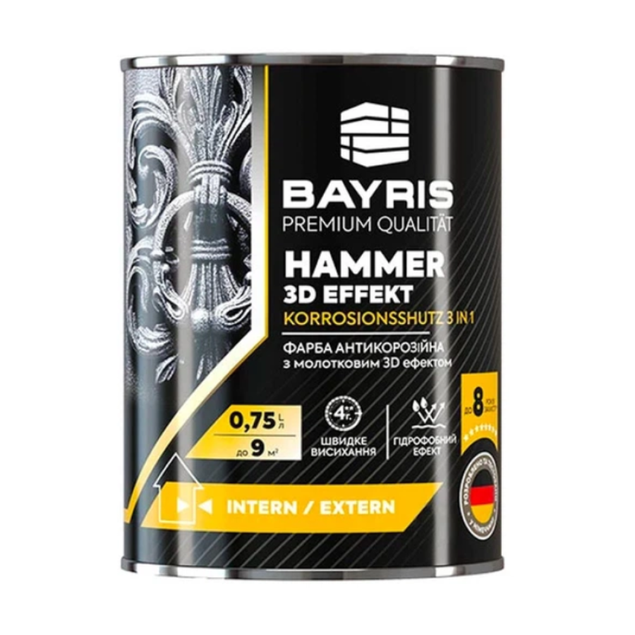 Фарба антикорозійна HAMMER 3D EFFEKT BAYRIS фактурно-чорна 0,75 л - фото 1