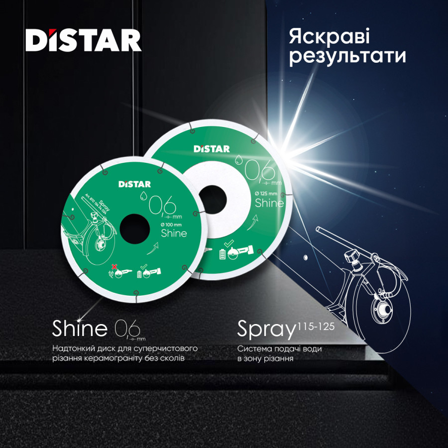 Круг алмазний DiStar форми 1A1R 125х0,6х/0,5х6х22.23 мм Shine - фото 7