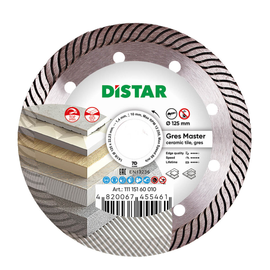 Круг алмазный DiStar формы 1A1R Gres Master 125x1,4/1,0x10x22,23 мм - фото 1