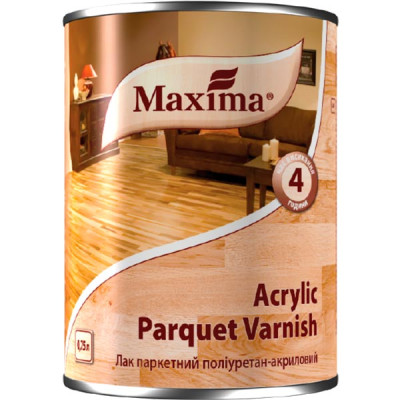 Лак паркетный полиуритан-акриловый "Acrylic parquet varnish" глянцевый Maxima 0.75л.