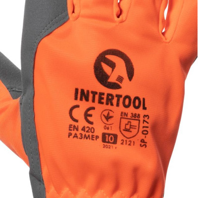Перчатка Intertool - комбинированная козья кожа оранжевая флуоресцентная 10"