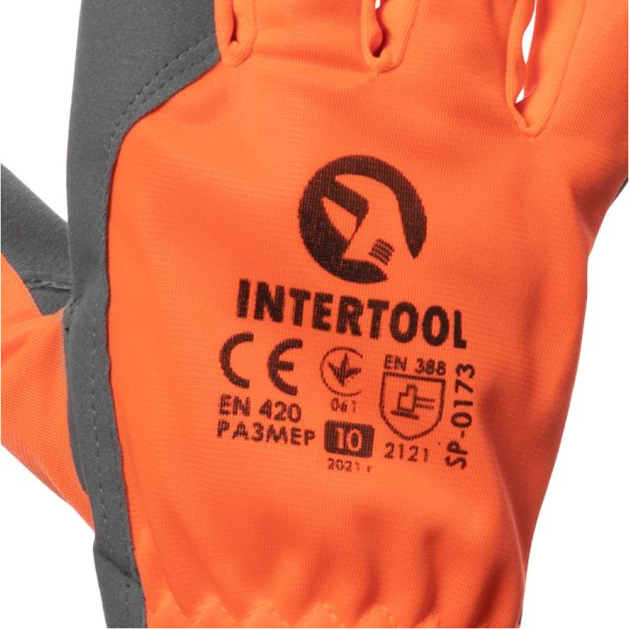 Перчатка Intertool - комбинированная козья кожа оранжевая флуоресцентная 10