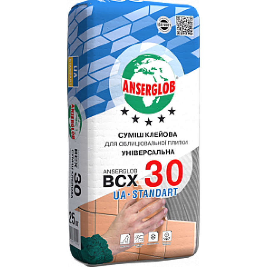 Суміш клейова для облицювання плитки ANSERGLOB BCX 30, 25кг - фото 1
