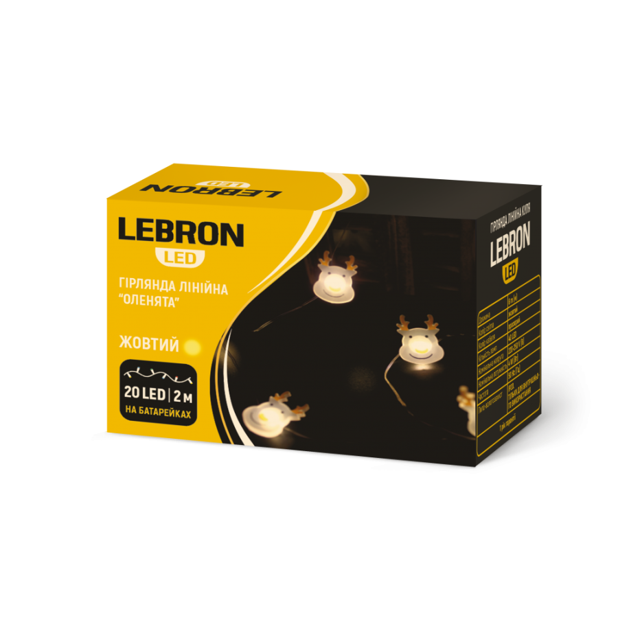 Гірлянда LED LEBRON 2м, оленята, 20LED, 2*AA, жовта, IP20 - фото 1