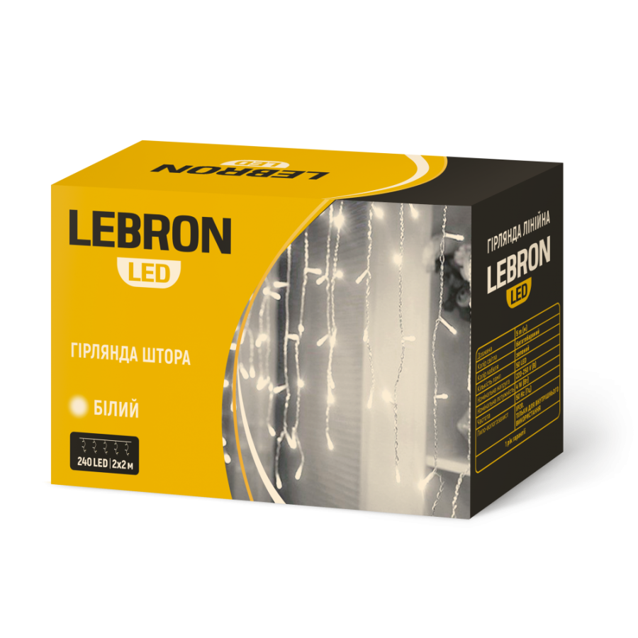 Гирлянда LED LEBRON штора 2х2м, 240LED, била, IP20 - фото 1