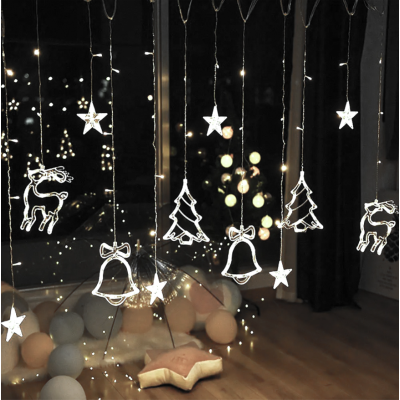 Гирлянда LED LEBRON штора 3х0,7м, елка, колокольчик, олень 138LED, белая, IP20