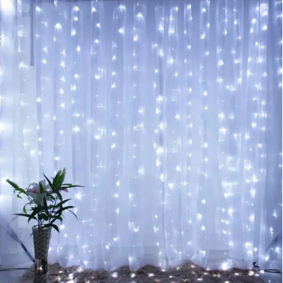 Гирлянда LED LEBRON штора 3х2м, капли росы, 200LED, белая, USB, пульт ДУ, IP20
