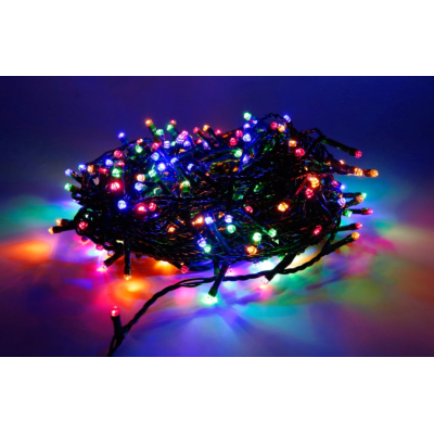 Гирлянда новогодняя LKS5020 100 ламп, зеленая проволока, многоцветная лампа RGB, расстояние между ламп 8 см