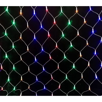 Гирлянда сетка новогодняя LKS5048 160 лампочек, размеры 1,2м×1,5м, зеленая проволока, 8 реж.