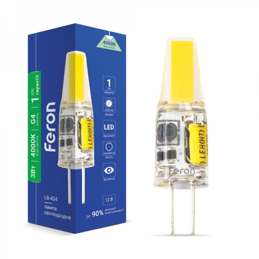 Лампа LB-424 AC/DC 12V 3W COB G4 4000K 240LM - фото 1